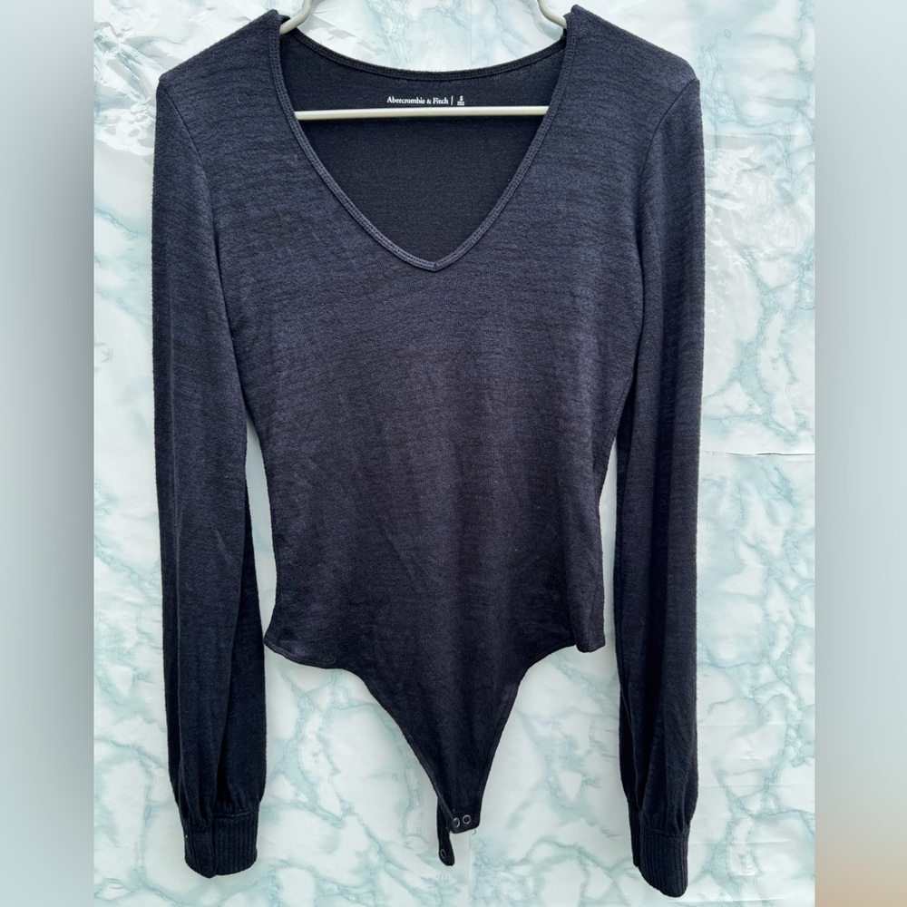 Blue Long Sleeve V-Neck Bodysuit